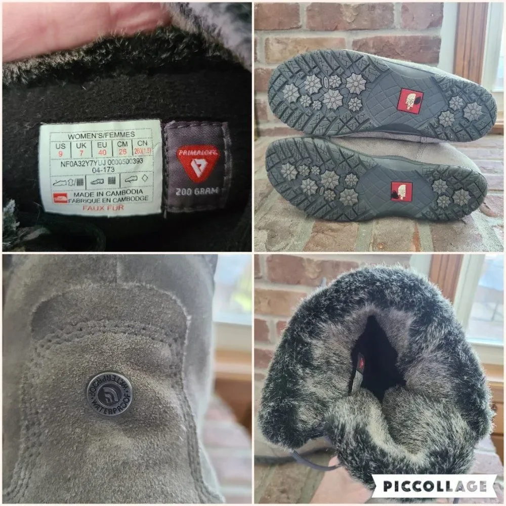 The North Face Nuptse Purna II Gray Women's Winter Boots Suede Faux Fur Size 9